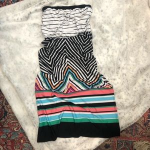 Strapless chevron and striped maxi dress. Size M